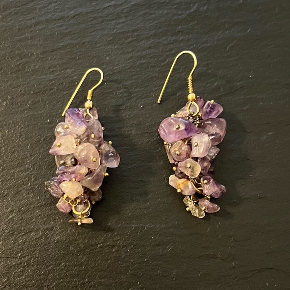 Amethyst Artisan Chip Cluster Earrings “ Purple Grape Clusters” French Hooks - Picture 2 of 7